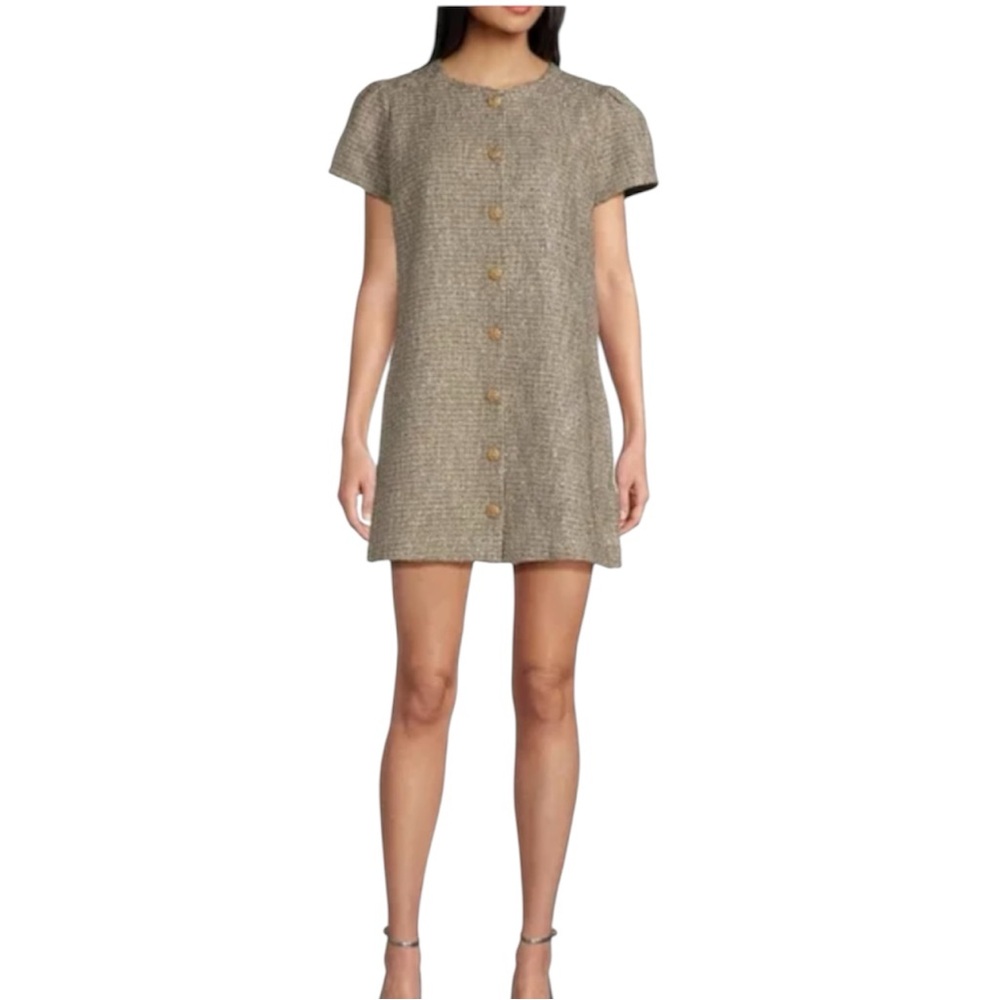 Abbey Glass Ellen Sparkle Tweed Dress Sz M Mini Button Down NWT